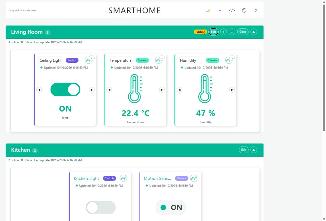Room editing controls in the Smart Home dashboard